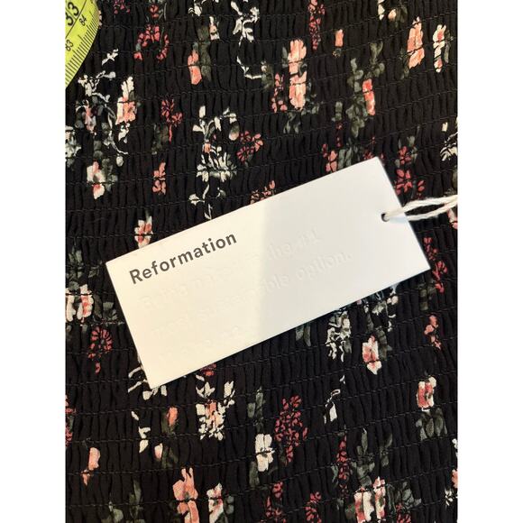 Reformation NEW Pinto Black Pink Floral Print Smocked Shirt‎ Small - Picture 8 of 12